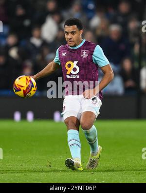 CJ Egan-Riley of Burnley passes forward during the Sky Bet Championship ...