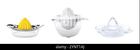 Glass and plastic juicers isolated on white, collection Stock Photo