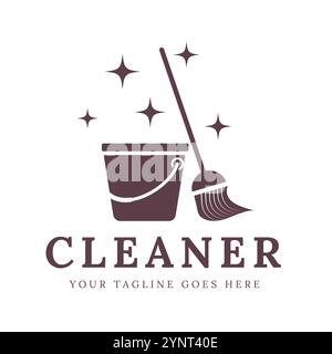 Cleaning Service Logo with Mop and Bucket Icon, designed in a minimalist and professional style, suitable for home or commercial cleaning service bran Stock Vector