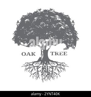 Oak Tree Silhouette with Roots spreading underground. Suitable for brands or organizations focused on sustainability, environment, education, or tradi Stock Vector