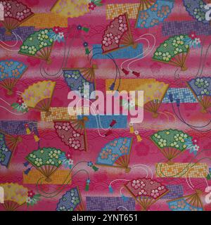 traditional Japanese patterns with floral theme on red background Stock Photo