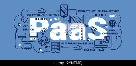 Platform as a service or PaaS . Cloud computing concept . Word with line icon art banner style . Editable stroke . Vector . Stock Vector