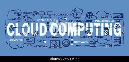 Cloud computing . Word with line icon art banner style . Editable stroke . Vector . Stock Vector