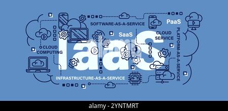 Infrastructure as a service or IaaS . Cloud computing concept . Word with line icon art banner style . Editable stroke . Vector . Stock Vector