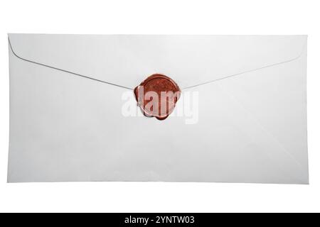 White envelope with red wax seal on white background with clipping path Stock Photo