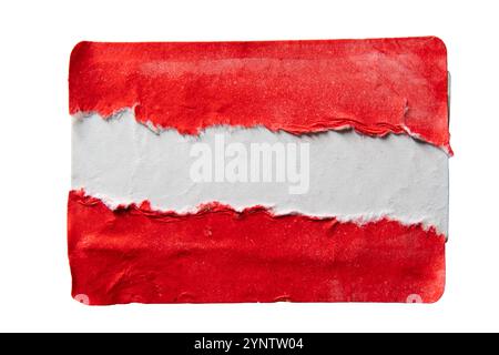 Layers of Red and white torn paper sticker on white background with clipping path Stock Photo