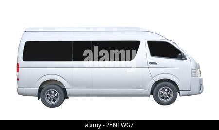 Side view of white van car is isolated on white background with clipping path. Stock Photo