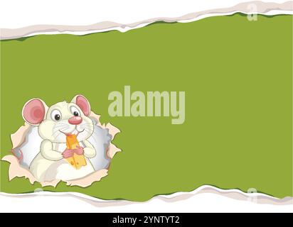 A cute mouse holding cheese in a frame Stock Vector