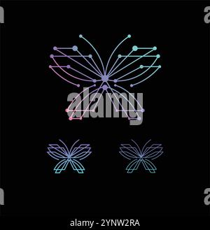 Sleek Vector Butterfly Logo with Technological Lines  butterfly logotype, technology logotype, connections, abstract technology logo Stock Vector