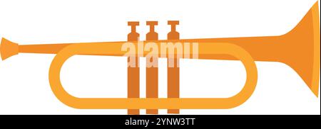 A trumpet with three valves is shown in a yellow color Stock Vector