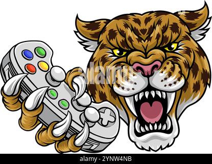Jaguar Leopard Cheetah Panther Gamer Mascot Stock Vector