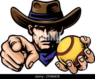 Cowboy Man Softball Cowboys Sports Team Mascot Stock Vector