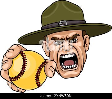 Drill Instructor Sergeant Bootcamp Softball Mascot Stock Vector