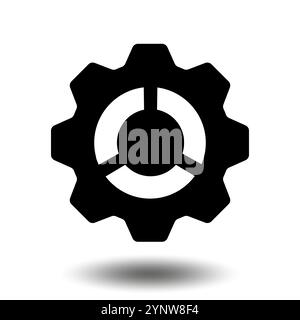 Black gear icon. Machine sprocket gear icon. Flat design. Vector cogwheel sign symbol on a white background. Stock Vector