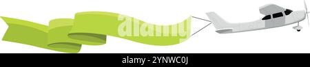 A green ribbon is attached to a small plane Stock Vector
