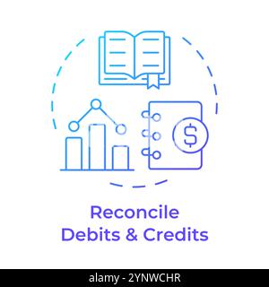 Reconcile debits and credits blue gradient concept icon Stock Vector
