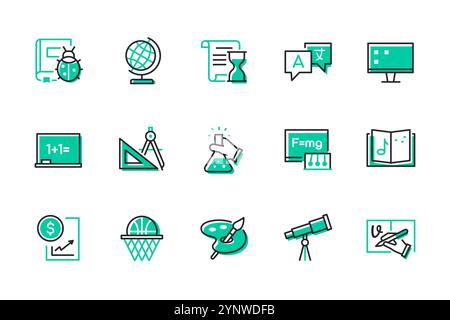 Education and school subjects - set of line design style icons Stock Vector