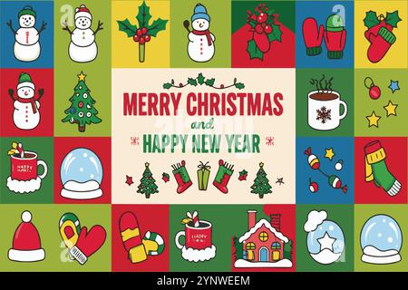 Vector illustrations with a Merry Christmas and Happy New Year, easily editable Stock Vector