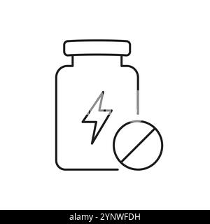 Bottle with Lightning Bolt and Pill Line Icon. Energy Supplements to Boost Energy Levels. Vitality and Stamina. Isolated Vector Illustration Stock Vector