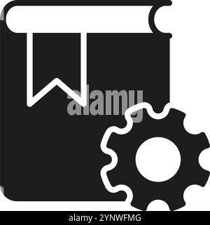 Book and Gear Silhouette Icon for Settings and Support Guide. Manual and Configuration Glyph Symbol with Gear for Technical Support. Isolated Vector Stock Vector