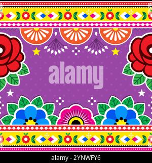 Diwali vector seamless template pattern with empty space for text inspired by Pakistani or Indian truck art. Non AI generated Stock Vector