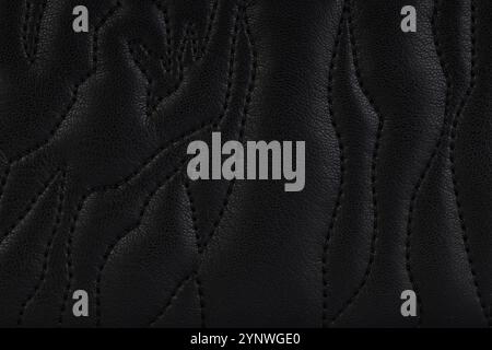 Stitched Black Leather Texture Close Up Stock Photo