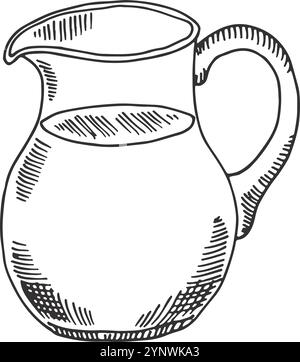 A pitcher of milk is drawn in black and white Stock Vector