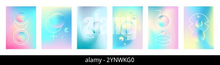 Fluid holographic gradient poster collection Stock Vector