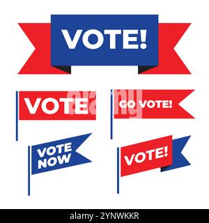 Blue and red Vote flag set Stock Vector