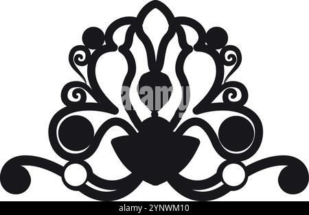 A black and white drawing of a flower with a lot of detail. The flower is surrounded by a border and has a lot of small circles Stock Vector