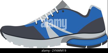 A blue and gray shoe with a white laces. The shoe is designed to be comfortable and stylish Stock Vector
