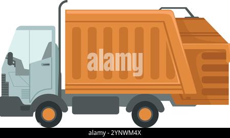 A dump truck is parked on the side of the road. The truck is orange and has a large open container on the back Stock Vector