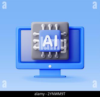 3d AI chip in computer Stock Vector