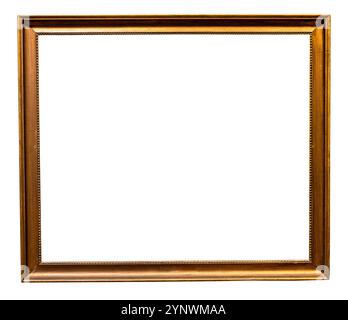 vintage golden wooden painting frame isolated on white background with cutout canvas Stock Photo