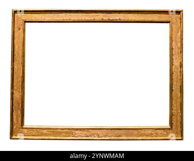 used golden wooden painting frame isolated on white background with cutout canvas Stock Photo