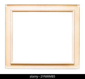 ivory white flat wide wooden painting frame isolated on white background with cutout canvas Stock Photo