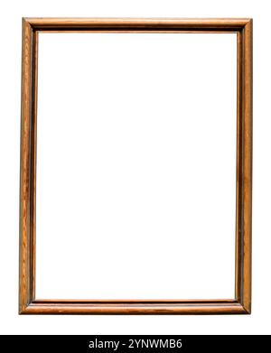 old narrow wooden painting frame isolated on white background with cutout canvas Stock Photo