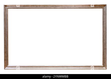 narrow silver wooden painting frame isolated on white background with cutout canvas Stock Photo