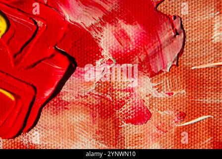 Curated visual reference: Textured Layered Design On Canvas Reference: Textured Acrylic Layers Of Red Yellow And White Paint Creating