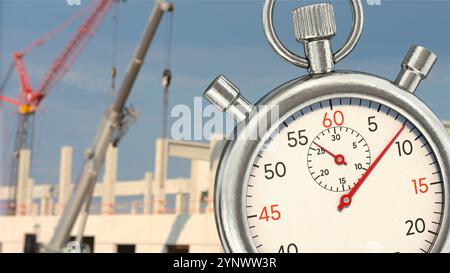 Stopwatch in front of construction site Stock Photo
