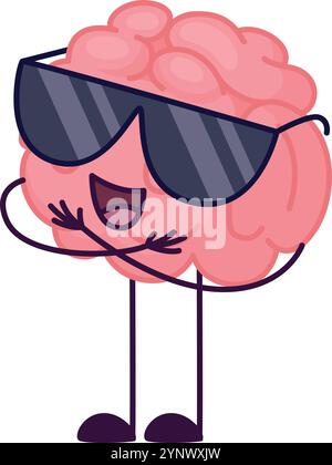 Cute human brain character wearing 3D glasses eating popcorn in cinema ...