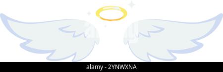 The wings of a white angel are shown with a golden circle in the center Stock Vector