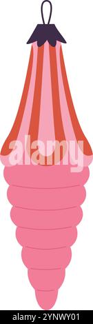A pink ornament with a red stripe is hanging from a string Stock Vector