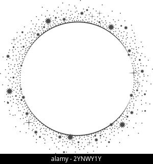 A black and white image of a circle with stars in it Stock Vector