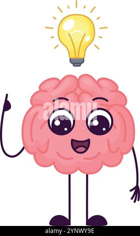 A cartoon brain with a light bulb on top of it Stock Vector