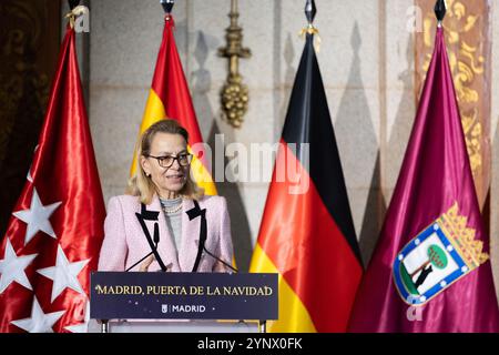 Madrid, Madrid, SPAIN. 27th Nov, 2024. The German ambassador in Madrid, MARIA MARGARETE GOSSE, thanks her nation for its invitation as a guest country at Christmas at the Matadero. (Credit Image: © Ignacio Lopez Isasmendi/ZUMA Press Wire) EDITORIAL USAGE ONLY! Not for Commercial USAGE! Stock Photo