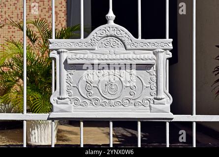 White mail box on wall in Tijuca neighborhood, Rio de janeiro, Brazil Stock Photo