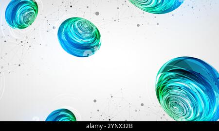 Abstract sci-fi vector background with plexus effect and swirl shapes. Hand drawn. Stock Vector