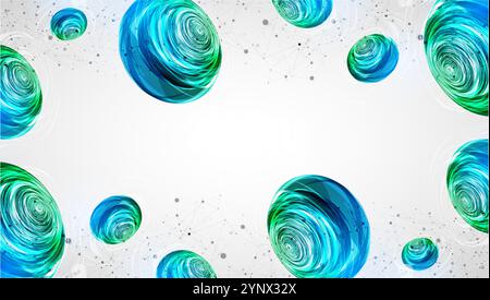 Abstract sci-fi vector background with plexus effect and swirl shapes. Hand drawn. Stock Vector