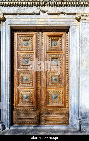 Granada, Spain - July 17, 2024: Medieval door in the palace of Charles V in Alhambra. Stock Photo